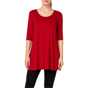 Eileen Fisher Tunic Top Soft Jersey Knit Red Scoop Neck Size XXS